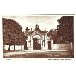 1934 - Keszthely, Hlavný vchod do paláca, hnedobiela pohľadnica, Maďarské kráľovstvo