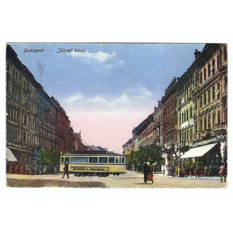 1927 - Jozefov bulvár, Budapešť, kolorovaná pohľadnica, Maďarské kráľovstvo