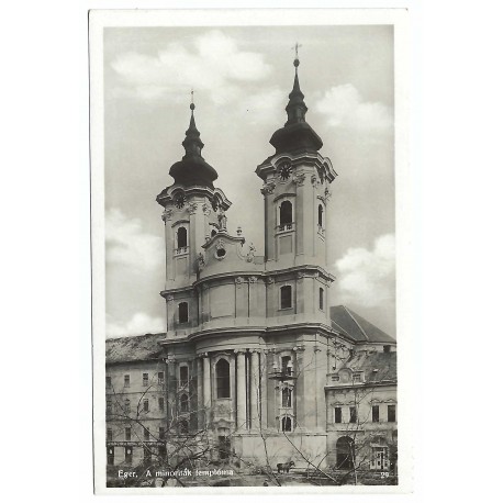 1933 - Eger, kostol, čiernobiela fotopohľadnica, Maďarské kráľovstvo