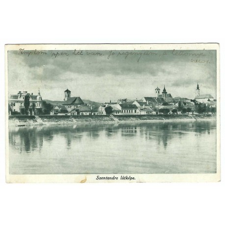 1931 - Pohľad na Svätý Ondrej, zelenobiela pohľadnica, Maďarské kráľovstvo