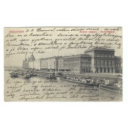 1906 - Budapešť, Rudolfov prístav, čiernobiela pohľadnica, Rakúsko Uhorsko