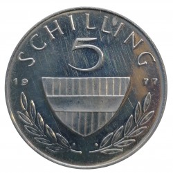 5 schilling 1977, CuNi, PROOF, Rakúsko