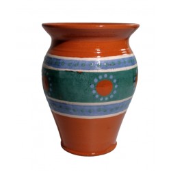 Svetlohnedá váza s kvetmi, Pozdišovská keramika, signatúra hrnčiara