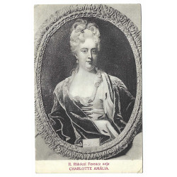 Portrét Šarloty Amálie, manželka Františka Rákociho II., čiernobiela pohľadnica, Rakúsko Uhorsko