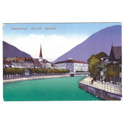 Promenáda, Bad Ischl, kolorovaná pohľadnica, Rakúsko