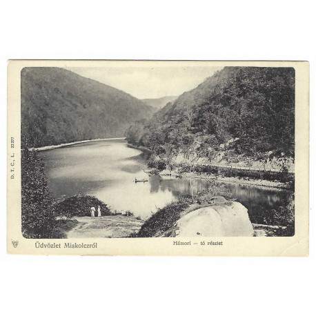 Jazero Hámori, Miskolcz, čiernobiela pohľadnica, dlhá adresa