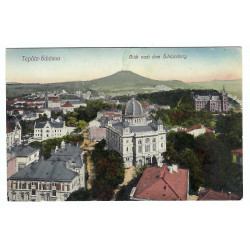 Pohľad na Schlossberg, Teplice, kolorovaná pohľadnica, krátka adresa