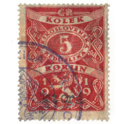 5 K kolok, ʘ, B - RZ 14, I. emisia 1919, červená/šedomodrá, Československo