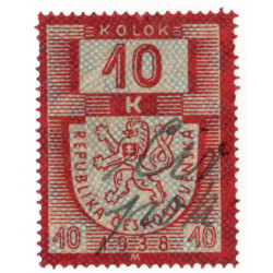 10 K kolok, ʘ, RZ 14, III. emisia 1945 - Slovensko, karmínová/modrá, Československo