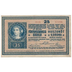25 k 1918, séria 3118, číslovač 13/3 mm, rub s rastrom, vydanie Maďarskej republiky rad, VF