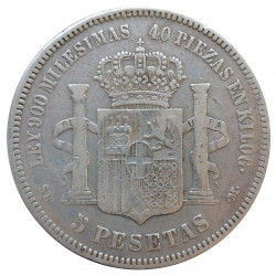 5 pesetas 1871 (71) SD-M, Ag 900/1000, 24,87 g, Amadeao I., Španielsko
