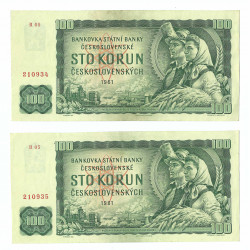 100 Kčs 1961, R 05, postupka 210934 a 210935, Československo, XF