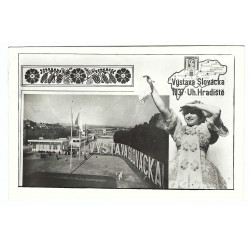 1937 - Výstava Slovácka, príležitostná pečiatka, čiernobiela fotopohľadnica, Československo