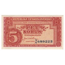5 Kčs 1945, T/Y, Londýnska emisia, bankovka, Československo, AU