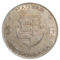 5 pengö 1947 BP., Lajos Kossuth, Ag 500/1000, 12,00 g, Maďarsko
