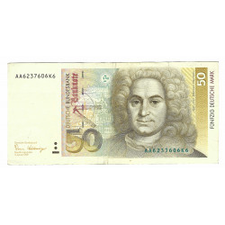 50 Deutsche Mark 1989, AA6237606K6, B. Neumann, podpis Pöhl - Schlesinger, Nemecko, VG