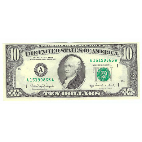 10 dollars 1988A D, 1A - Boston, Alexander Hamilton, USA, VF
