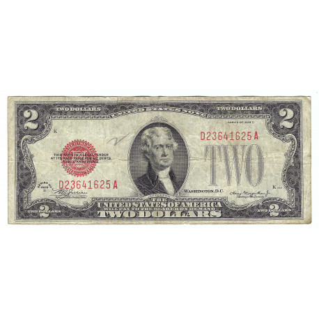 2 dollars 1928 D, Thomas Jefferson, červená pečať, USA, VG