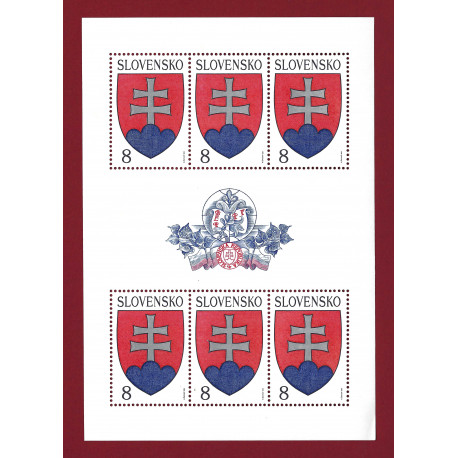 1 - 1. 1. 1993 - Slovenský štátny znak, PL, 6 x 8 Kčs, "strieborná bodka", Slovenská republika