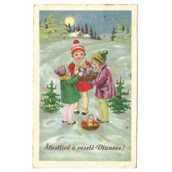 1940 - Šťastlivé a veselé Vianoce, maľovaná pohľadnica, Slovenský štát