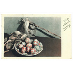 1942 - Veselé veľkonočné sviatky, vajíčka, farebná pohľadnica, Slovenský štát