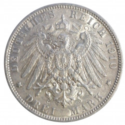 3 mark 1910 J, Ag 900/1000, 16,65 g, Hamburg, Nemecko