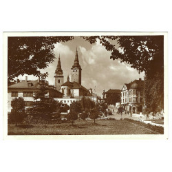 1940 - Hlinkovo námestie, Žilina, Slovakotour, čiernobiela fotopohľadnica, Slovenský štát