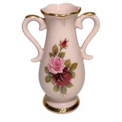 Miniatúra, váza s ružami, Chodov, ružový porcelán
