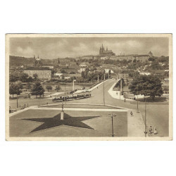 1955 - Praha námestie, čiernobiela pohľadnica, rotoražec, Československo
