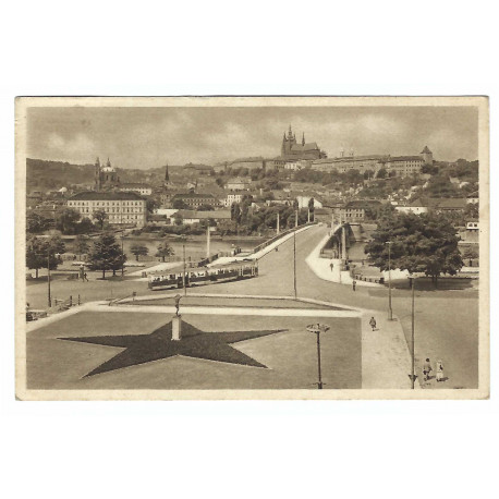 1955 - Praha námestie, čiernobiela pohľadnica, rotoražec, Československo