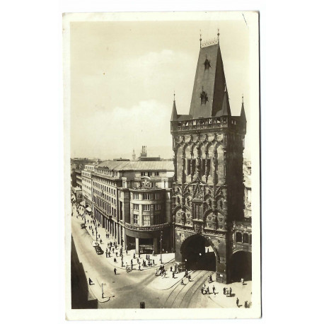 1951 - Praha brána, čiernobiela fotopohľadnica, rotoražec, Československo