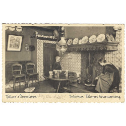 Vnútro sedliackeho domu, čiernobiela pohľadnica, chýbajúca známka, Holandsko