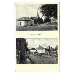 1937 - Družstvo v Parchovanoch, čiernobiela viacokienková fotopohľadnica, Československo