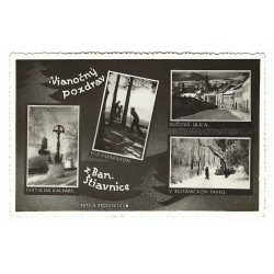1935 - Vianočný pozdrav z B. Štiavnice, čiernobiela viacokienková fotopohľadnica, Československo