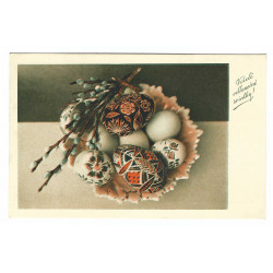 1937 - Veselé veľkonočné sviatky!, kolorovaná pohľadnica, Československo