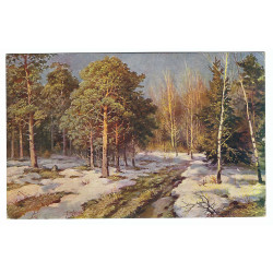 1937 - Zasnežený les, maľovaná pohľadnica, Československo