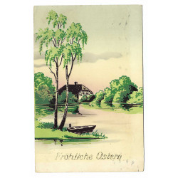 1932 - Fröhliche Ostern, reliéfna maľovaná pohľadnica, rotoražec, Československo