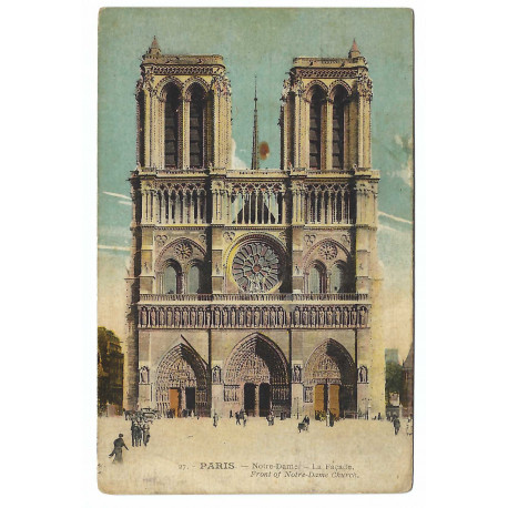 Notre-Dame, Paríž, kolorovaná pohľadnica, neprešla poštou, Francúzsko