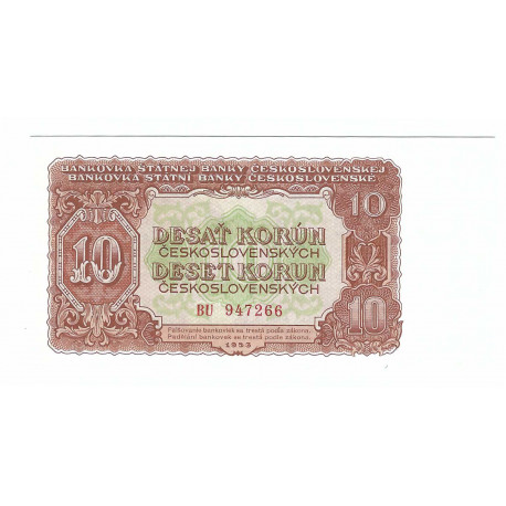 10 Kčs 1953, BU, Goznak Moskva, bankovka, Československo, UNC