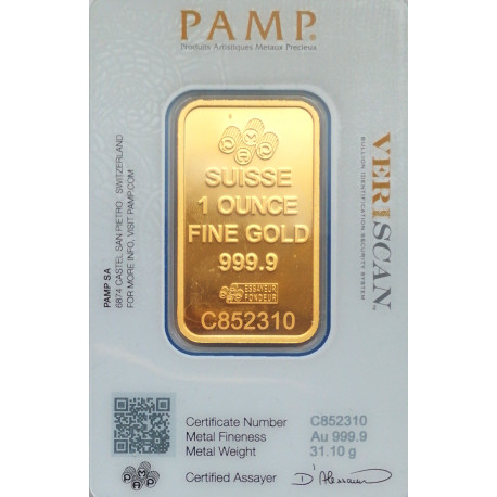 1 OUNCE, Fine Gold, Au 999,9/1000, C852310, VERISCAN, PAMP SA, Švajčiarsko