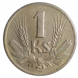 1 koruna 1942, otvorená číslica 4, A. Hám, G. Angyal, A. Peter, Slovenský štát (1939 - 1945)