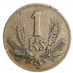 1 koruna 1942, uzavretá číslica 4, A. Hám, G. Angyal, A. Peter, Slovenský štát (1939 - 1945)