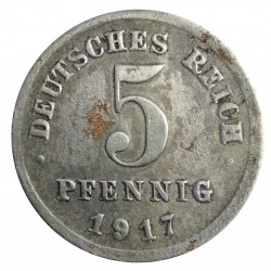 5 pfennig 1917 J, Fe, Deutsches Reich, Nemecko