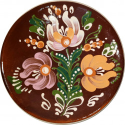 Závesný tanier, tri kvety, keramika ZSSR (2)