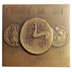 50. výročie organizovanej numizmatiky v Bratislave, SNS, 1984, D. Zobek, AE plaketa