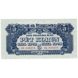 5 K 1944, OA, vodorovná podtlač, bankovka, Československo, aUNC