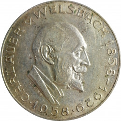 25 Schilling 1958, 100th Anniversary - Birth of Auer von Welsbach, Ag 800/1000, 13,00 g, Rakúsko