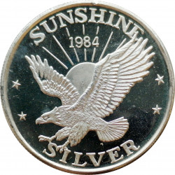 1984 Sunshine Mining, 1 OZ. fine silver, 999/1000, investičná minca, PROOF, striebro, USA (1)