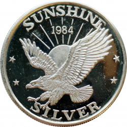 1984 Sunshine Mining, 1 OZ. fine silver, 999/1000, investičná minca, PROOF, striebro, USA (2)