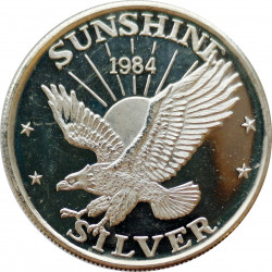 1984 Sunshine Mining, 1 OZ. fine silver, 999/1000, investičná minca, PROOF, striebro, USA (8)